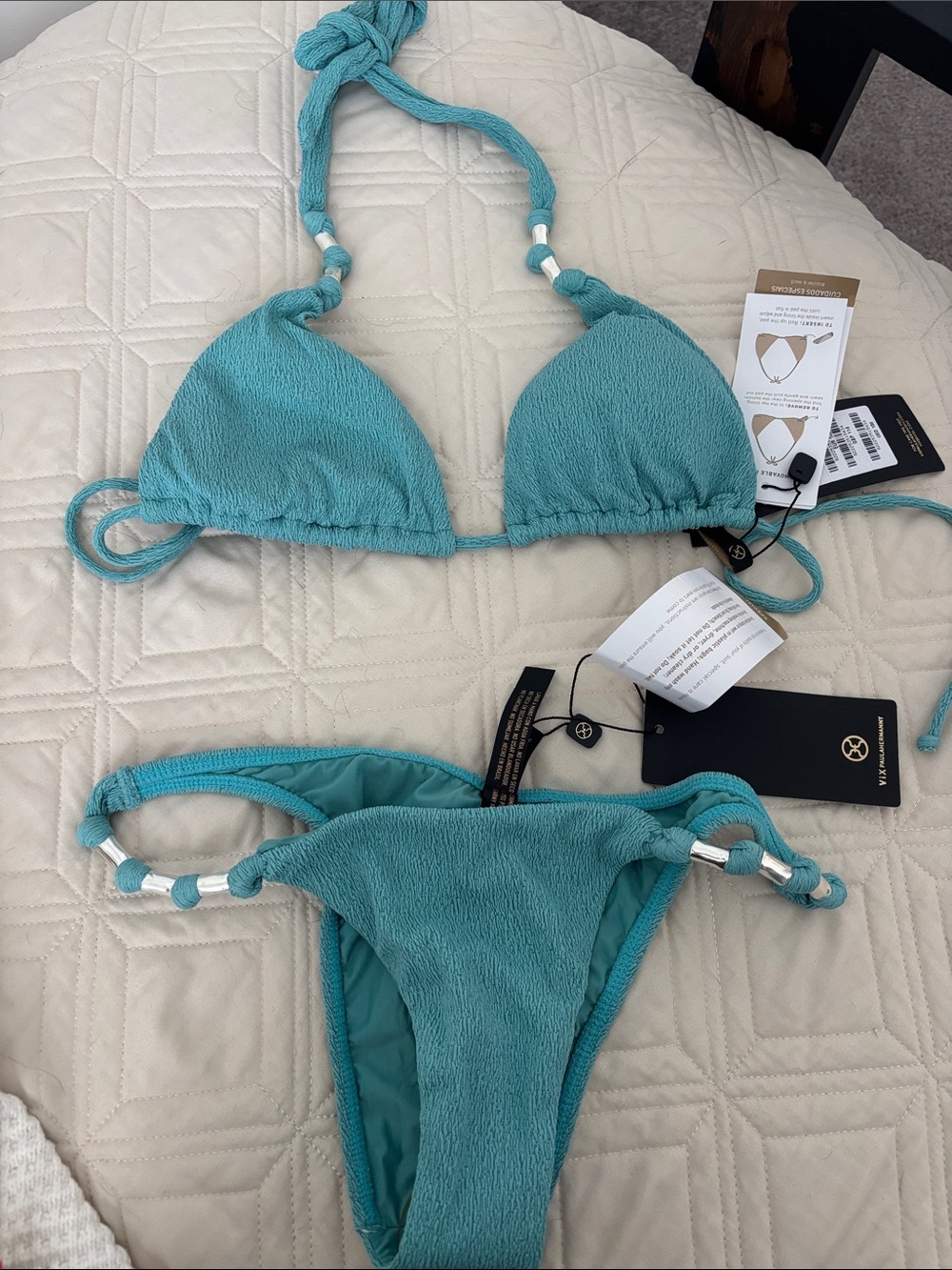 Women’s Teal Textured Triangle Bikini Set